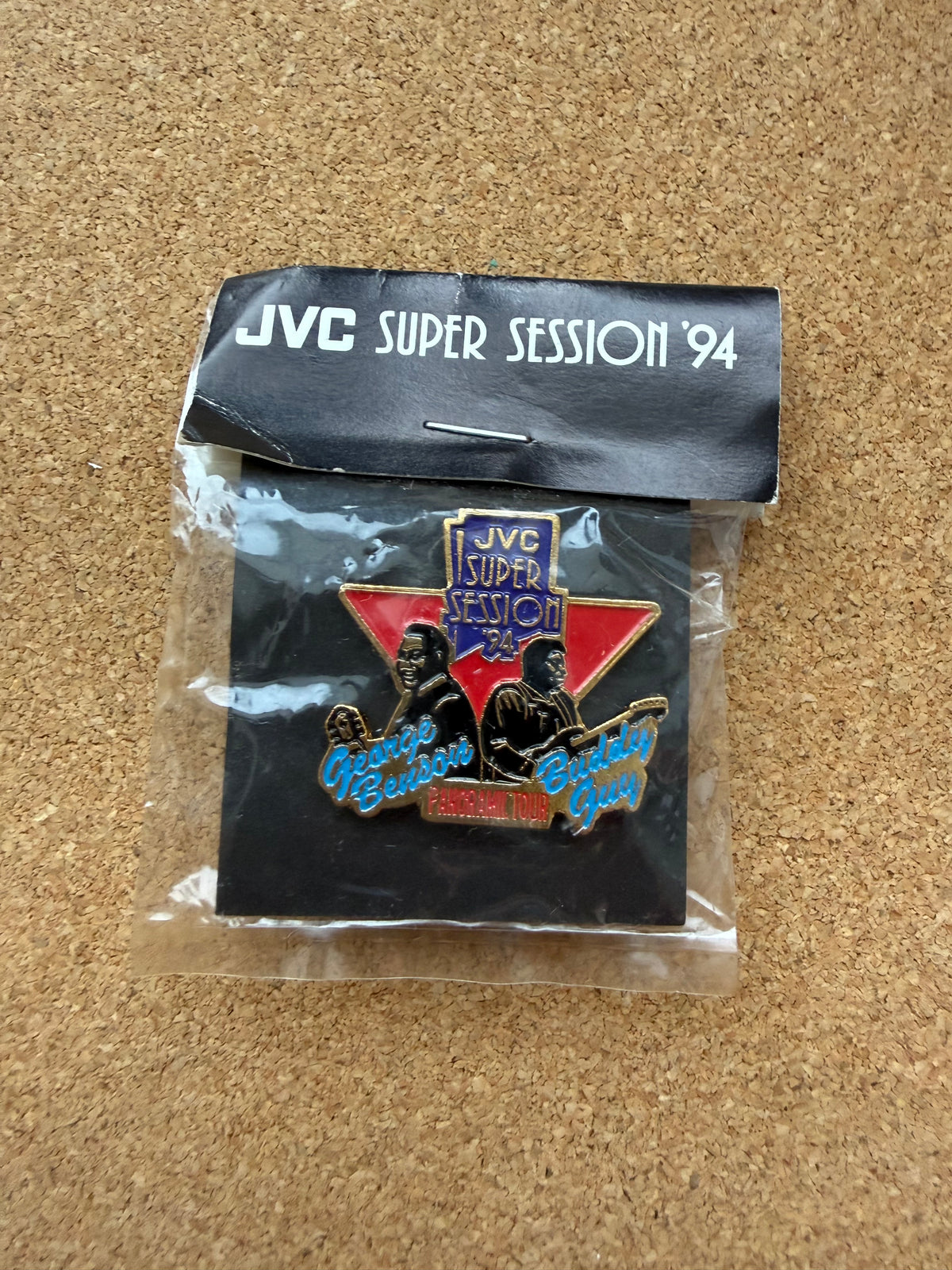 JVC Super Session '94 Enamel Pin — George Benson & Buddy Guy (Made in Japan, Unopened)