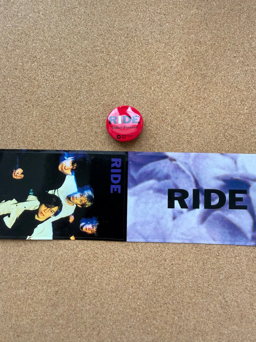 Ride — Japan Promo Set: "Today Forever" Badge (NOT FOR SALE) + 2 Stickers (Warner Music Japan, 1991)