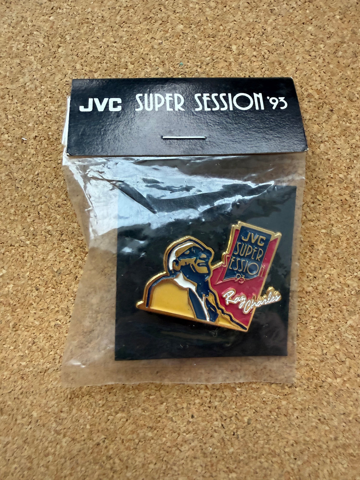 JVC Super Session '93 Enamel Pin — Ray Charles (Made in Japan, Unopened)