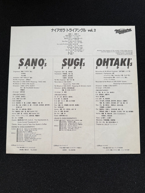 NIAGARA TRIANGLE — Vol. 2 Eiichi Ohtaki × Motoharu Sano × Masamichi Sugi · Niagara / CBS-Sony 28AH 1441
